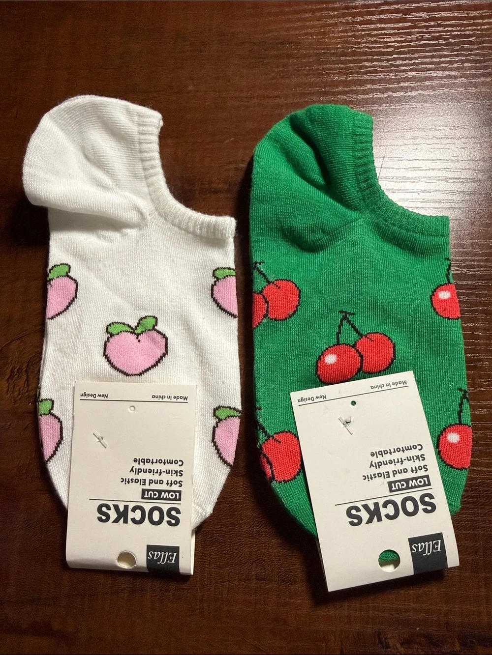 Ellas No-Show Fruit Socks with Peach and Cherry Motif - Low Cut *NWT